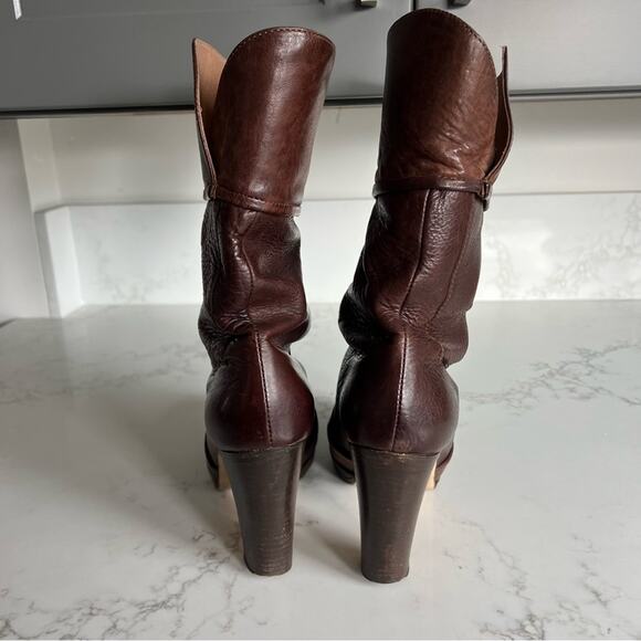 Max & Co Brown Leather Heeled Slouchy Mid Calf Boots Womens size 38 - Picture 13 of 14